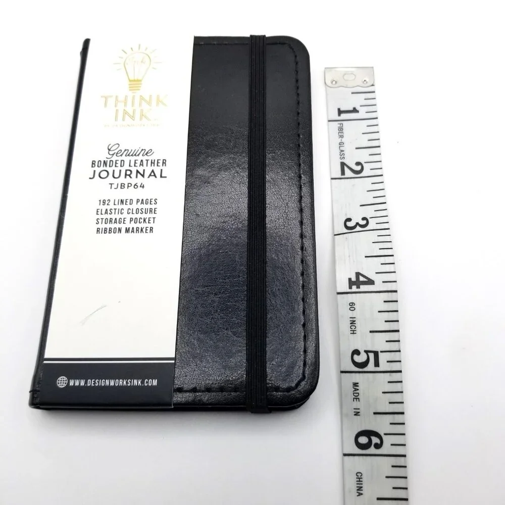 Think Ink Bonded Leather Journal Black Mini 192 Lined Pages Ribbon Marker